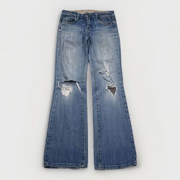 Vigoss Jeans Juniors 3/4 Bootcut Destroyed Distress Blue Denim Measure 28 x 31.5 - Picture 1 of 12